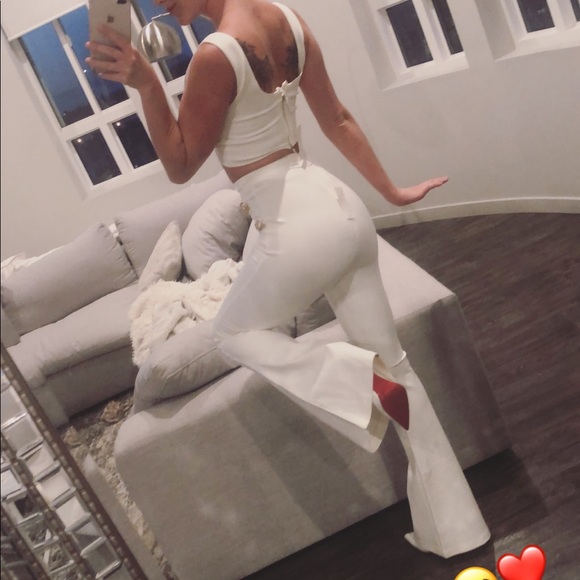 Fiona Gold Button Detail High Waist Pants White - Picture 3 of 7